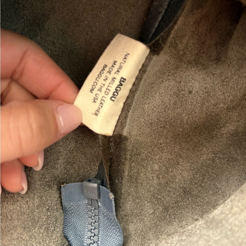 Rare Baggu Distressed Raw Milled Leather Tote, Slate Grey - Picture 13 of 13